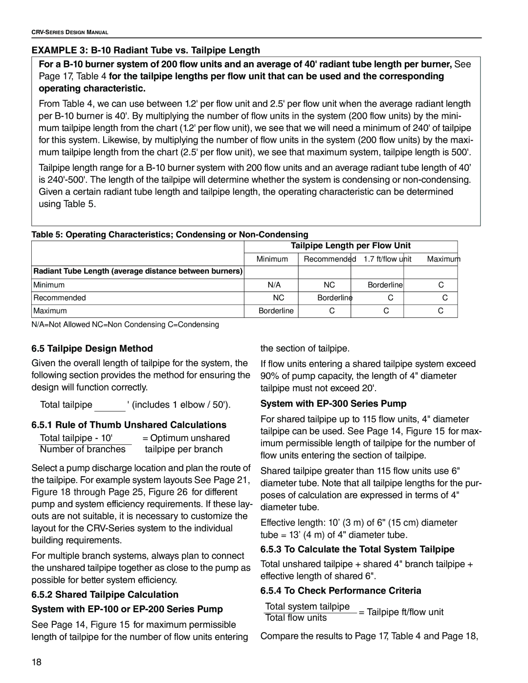 Roberts Gorden CRV-B-8 Tailpipe Design Method, Rule of Thumb Unshared Calculations, System with EP-300 Series Pump 