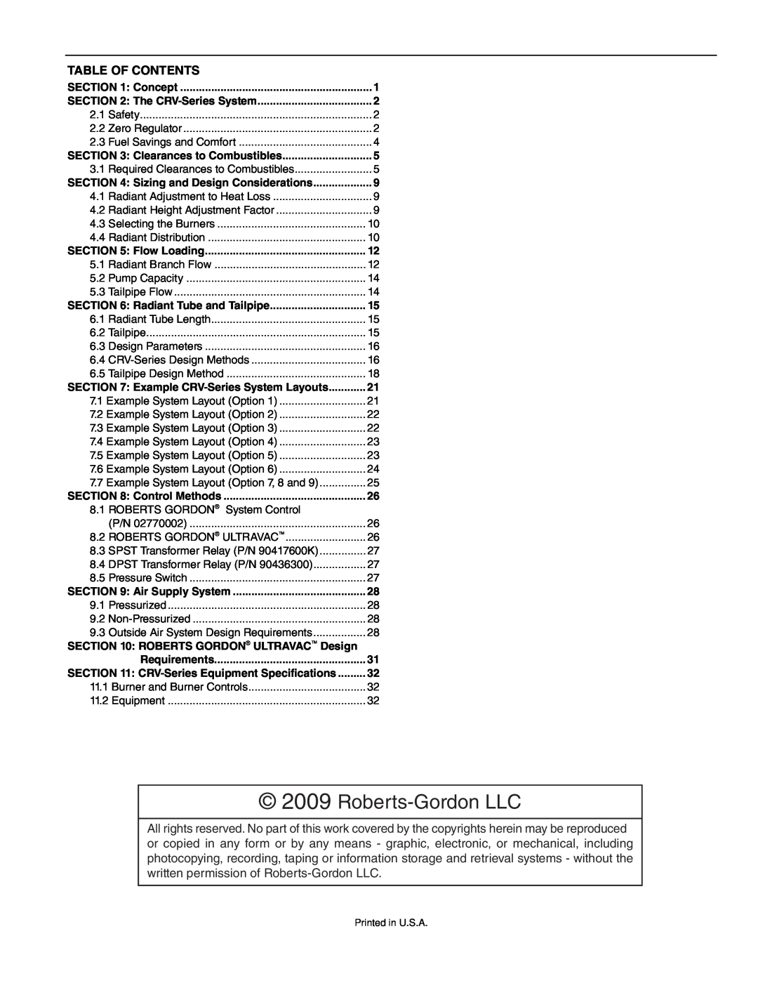 Roberts Gorden CRV-B-4, CRV-B-8, CRV-B-6, CRV-B-2 service manual Roberts-GordonLLC, Table Of Contents 