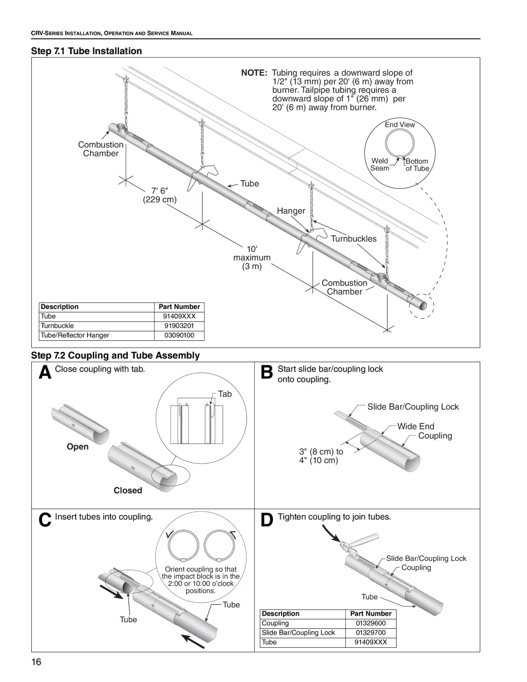 Roberts Gorden CRV-B-8, CRV-B-9, CRV-B-12A, CRV-B-6, CRV-B-10, CRV-B-2 Tube Installation, Coupling and Tube Assembly 