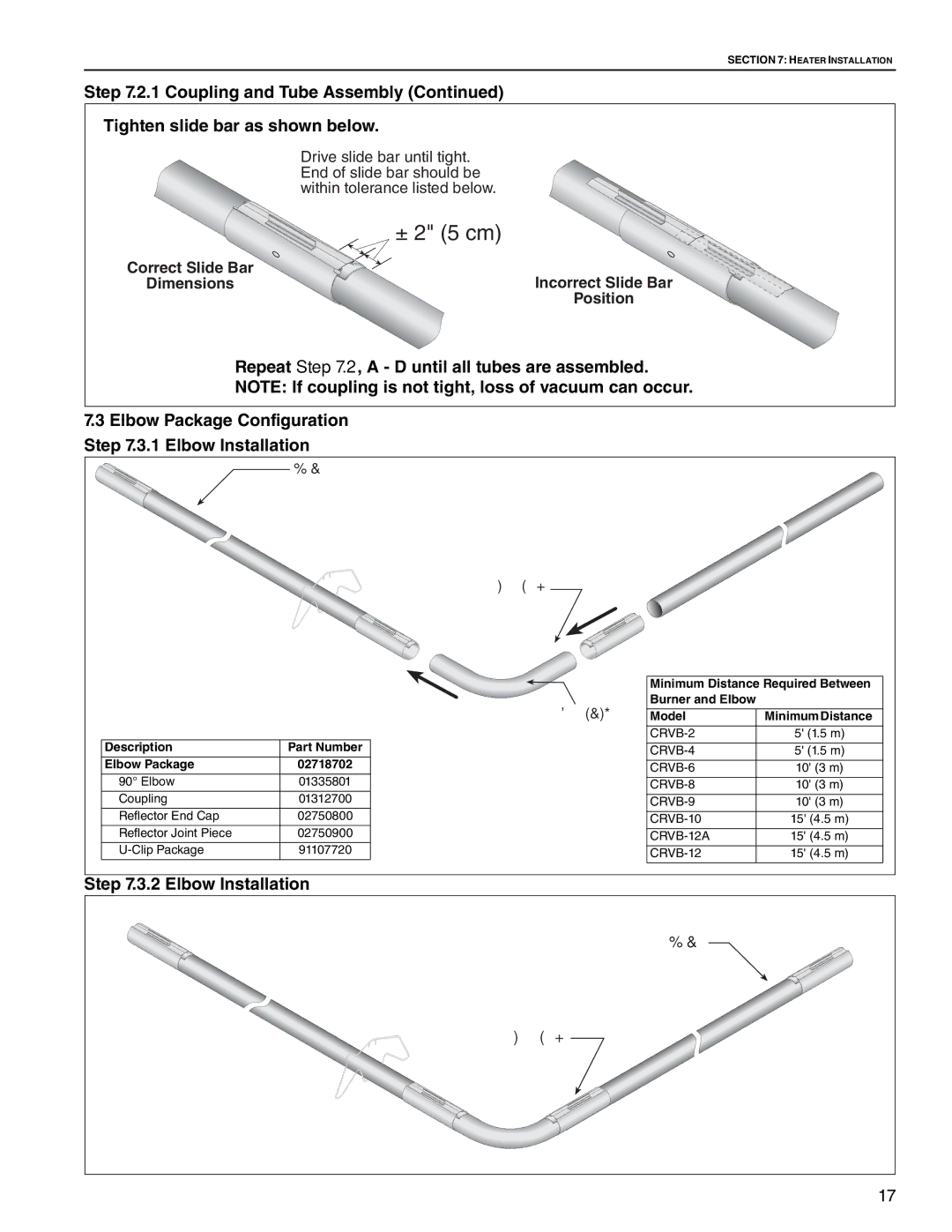 Roberts Gorden CRV-B-4, CRV-B-8, CRV-B-9, CRV-B-12A, CRV-B-6, CRV-B-10, CRV-B-2 service manual ± 2 5 cm, Elbow Installation 