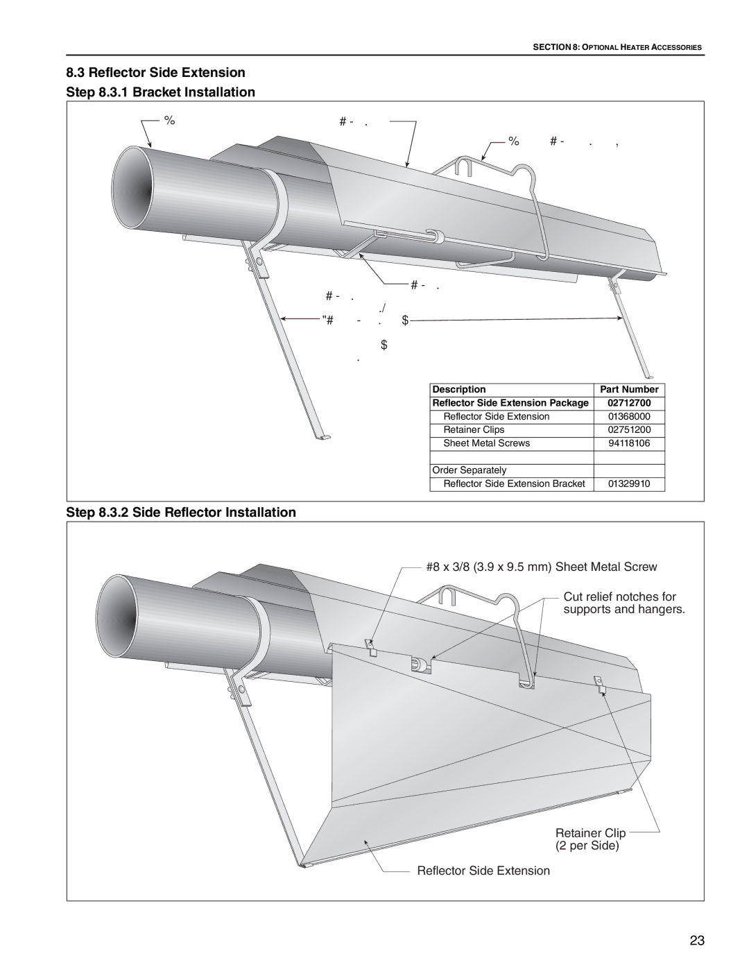 Roberts Gorden CRV-B-2, CRV-B-8, CRV-B-9 Reflector Side Extension .3.1 Bracket Installation, Side Reflector Installation 