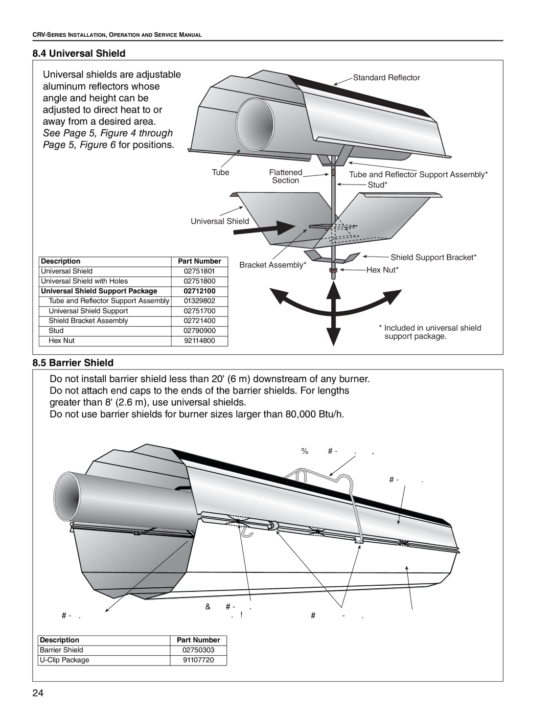 Roberts Gorden CRV-B-8, CRV-B-9, CRV-B-12A, CRV-B-6, CRV-B-10 See Page 5, through Page 5, for positions, Barrier Shield 