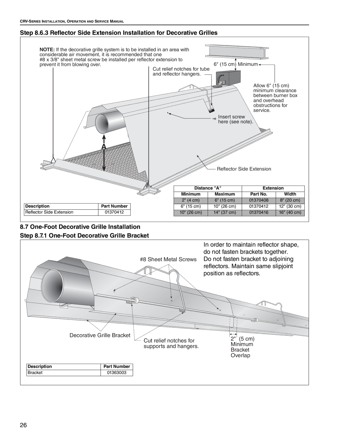 Roberts Gorden CRV-B-8, CRV-B-9, CRV-B-12A, CRV-B-6, CRV-B-10, CRV-B-2, CRV-B-4 service manual Decorative Grille Bracket 