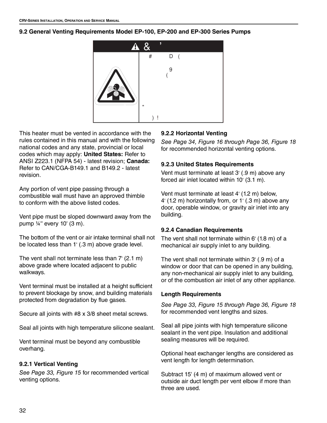 Roberts Gorden CRV-B-12, CRV-B-8 Vertical Venting, Horizontal Venting, United States Requirements, Canadian Requirements 