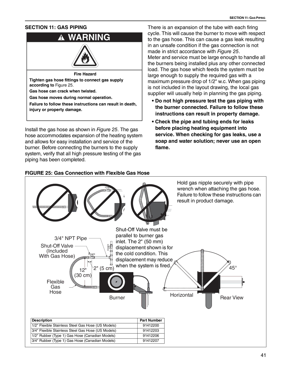 Roberts Gorden CRV-B-4, CRV-B-8, CRV-B-9, CRV-B-12A, CRV-B-6, CRV-B-10 GAS Piping, Gas Connection with Flexible Gas Hose 