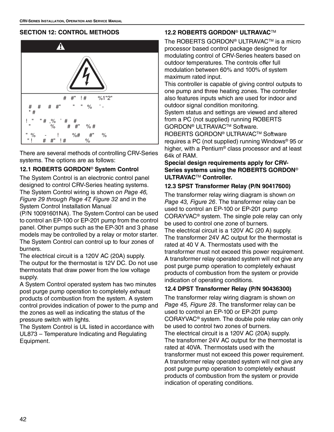 Roberts Gorden CRV-B-8, CRV-B-9, CRV-B-12A Control Methods, Roberts Gordon System Control, Roberts Gordon Ultravactm 