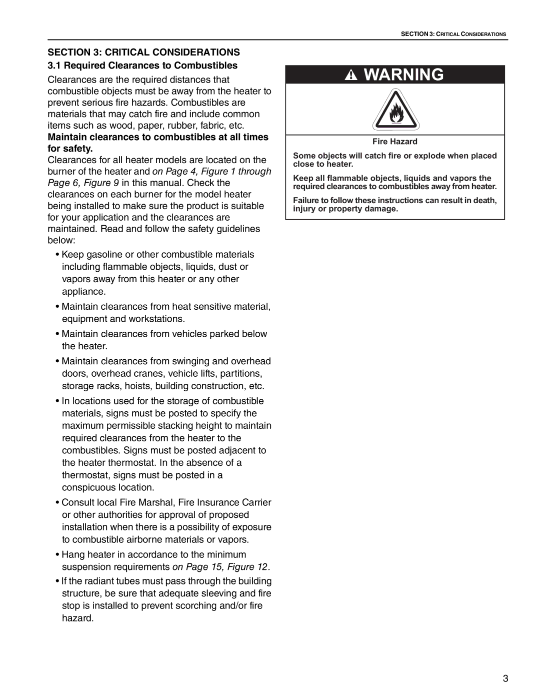 Roberts Gorden CRV-B-9, CRV-B-8, CRV-B-12A, CRV-B-6, CRV-B-10 Maintain clearances to combustibles at all times for safety 