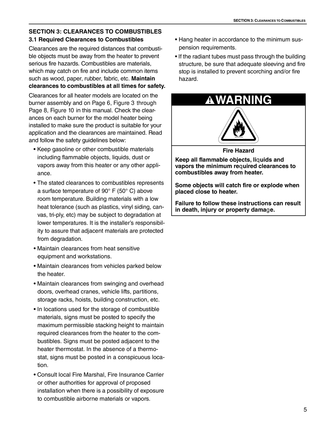 Roberts Gorden CRV-B-9 service manual Clearances to combustibles at all times for safety 