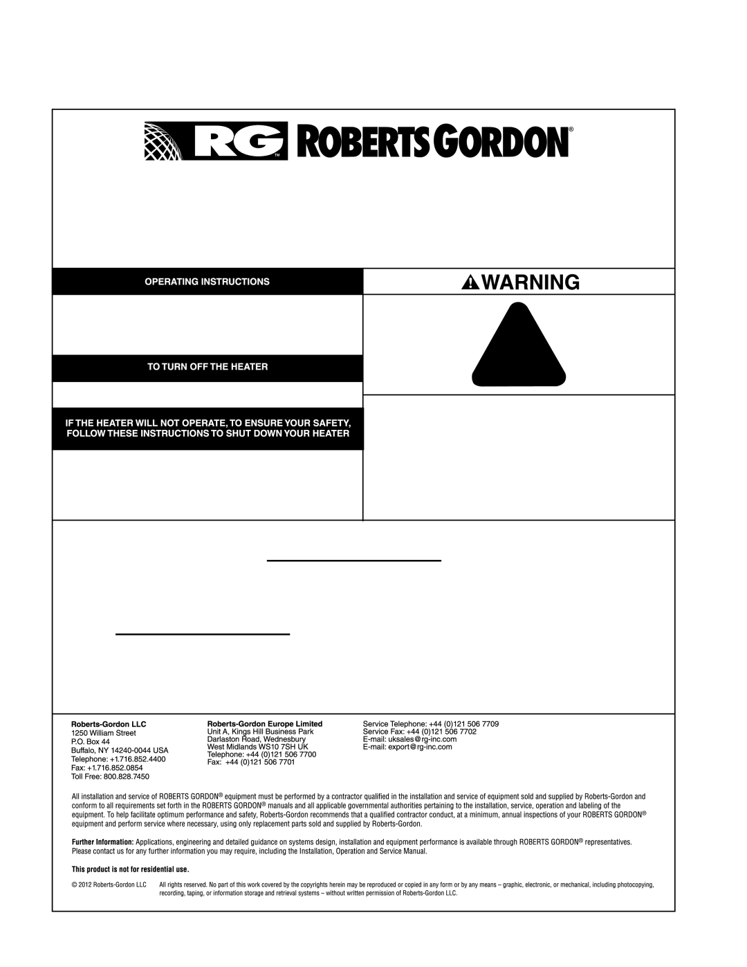 Roberts Gorden CRV-B-9 service manual 