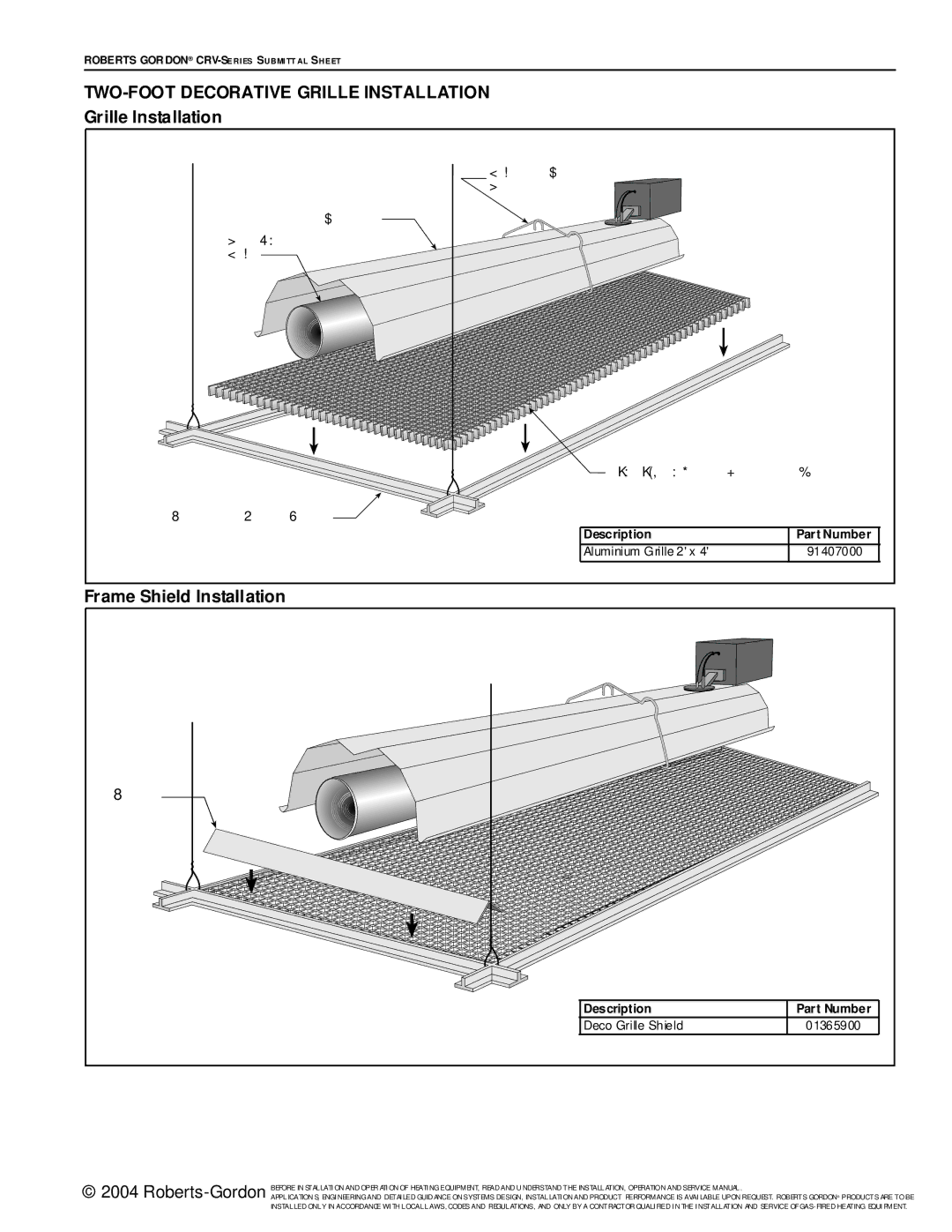 Roberts Gorden CRV-Series service manual TWO-FOOT Decorative Grille Installation, Frame Shield Installation 