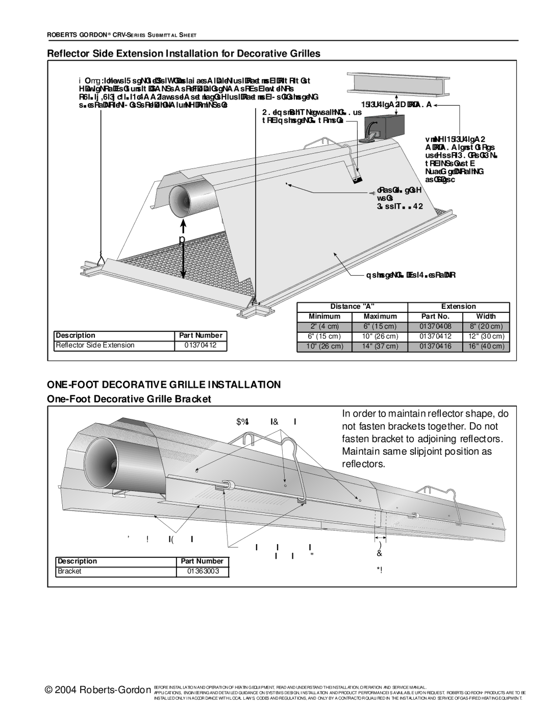 Roberts Gorden CRV-Series service manual ONE-FOOT Decorative Grille Installation, One-Foot Decorative Grille Bracket 