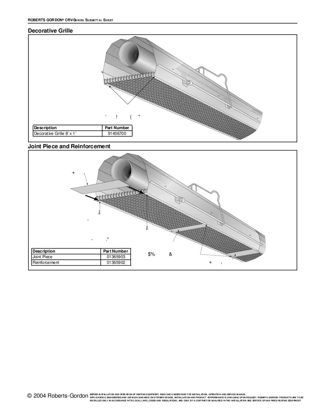 Roberts Gorden CRV-Series service manual Decorative Grille, Joint Piece and Reinforcement 