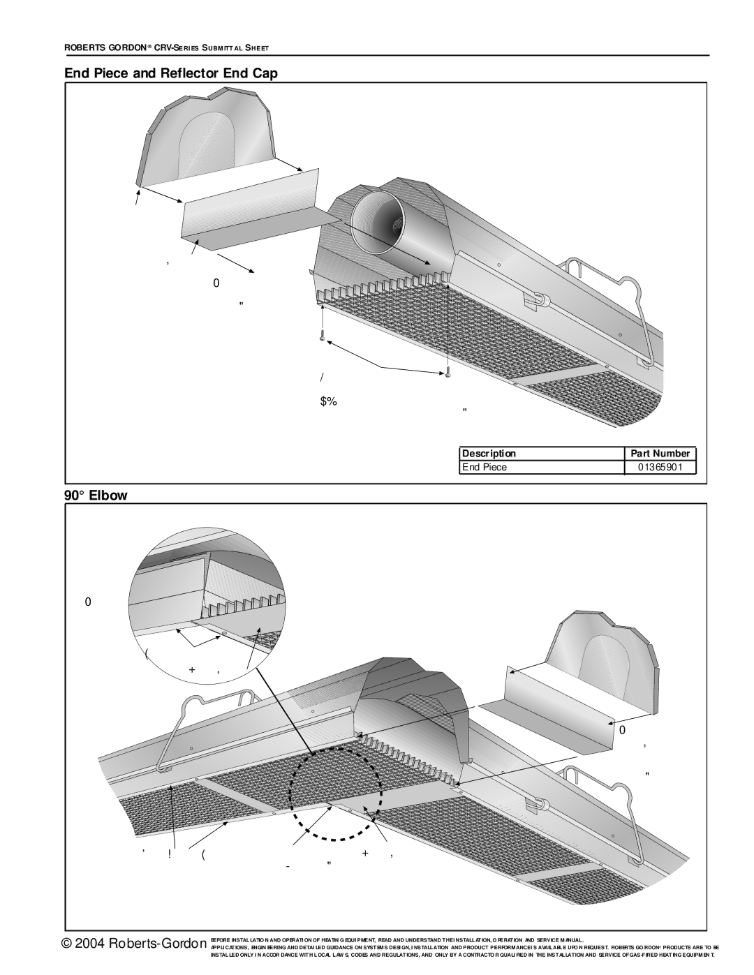 Roberts Gorden CRV-Series service manual End Piece and Reflector End Cap, Reflector joint piece 