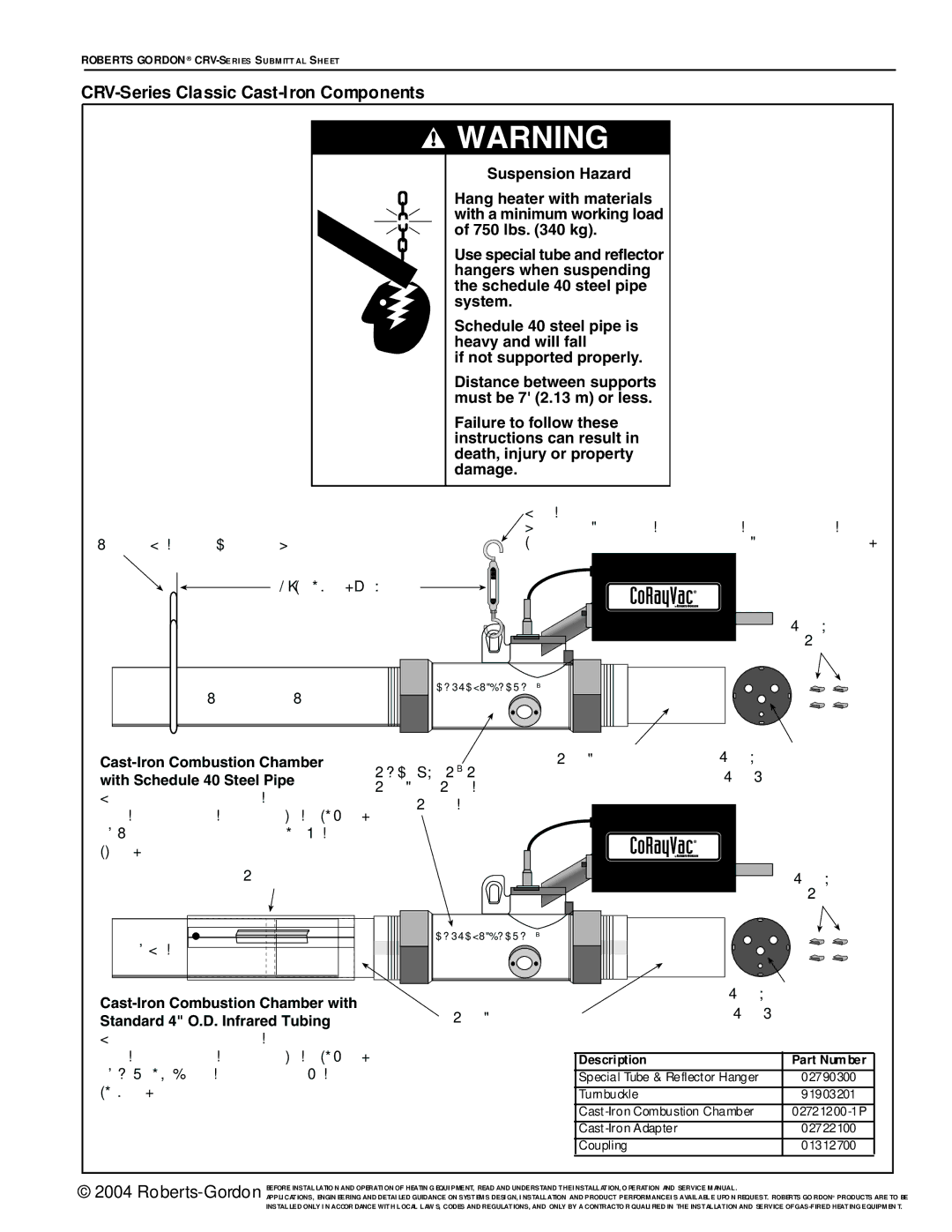 Roberts Gorden service manual CRV-Series Classic Cast-Iron Components 