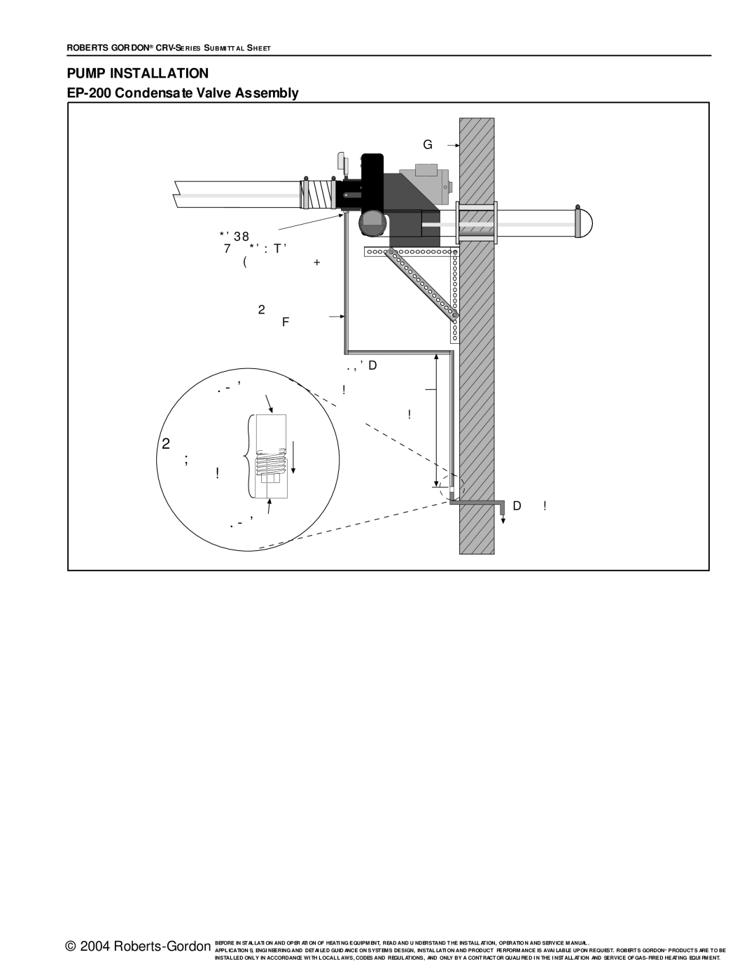 Roberts Gorden CRV-Series service manual Pump Installation, EP-200 Condensate Valve Assembly 