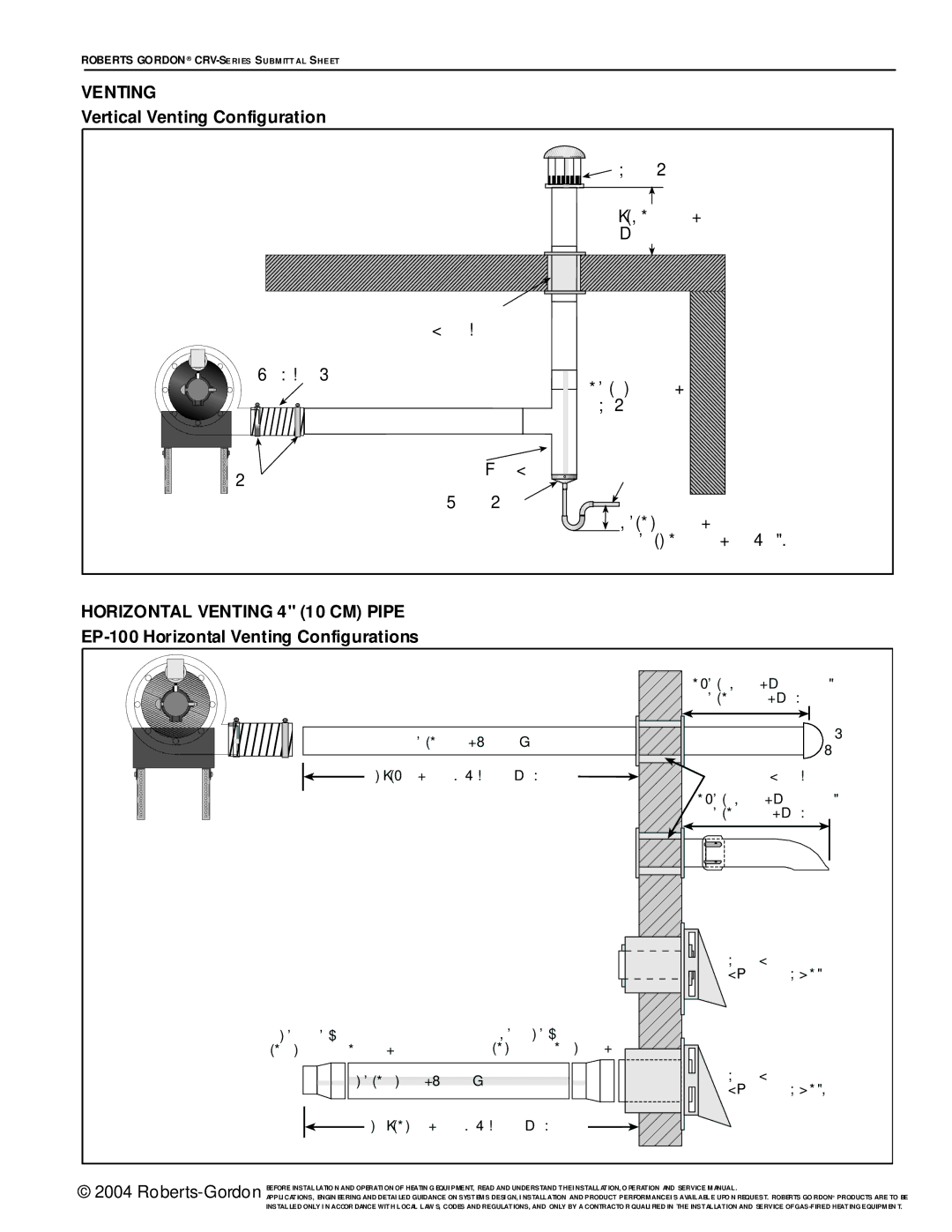 Roberts Gorden CRV-Series service manual Vertical Venting Configuration, Horizontal Venting 4 10 CM Pipe 