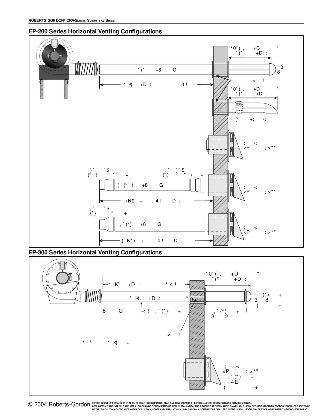 Roberts Gorden CRV-Series EP-200 Series Horizontal Venting Configurations, EP-300 Series Horizontal Venting Configurations 