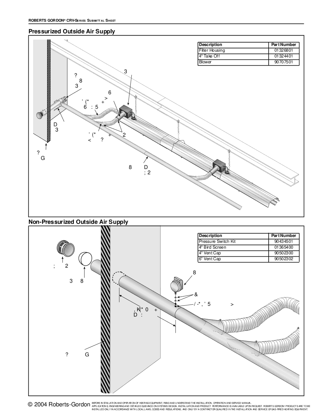 Roberts Gorden CRV-Series service manual Non-Pressurized Outside Air Supply, Vent Cap, Pressure Switch 