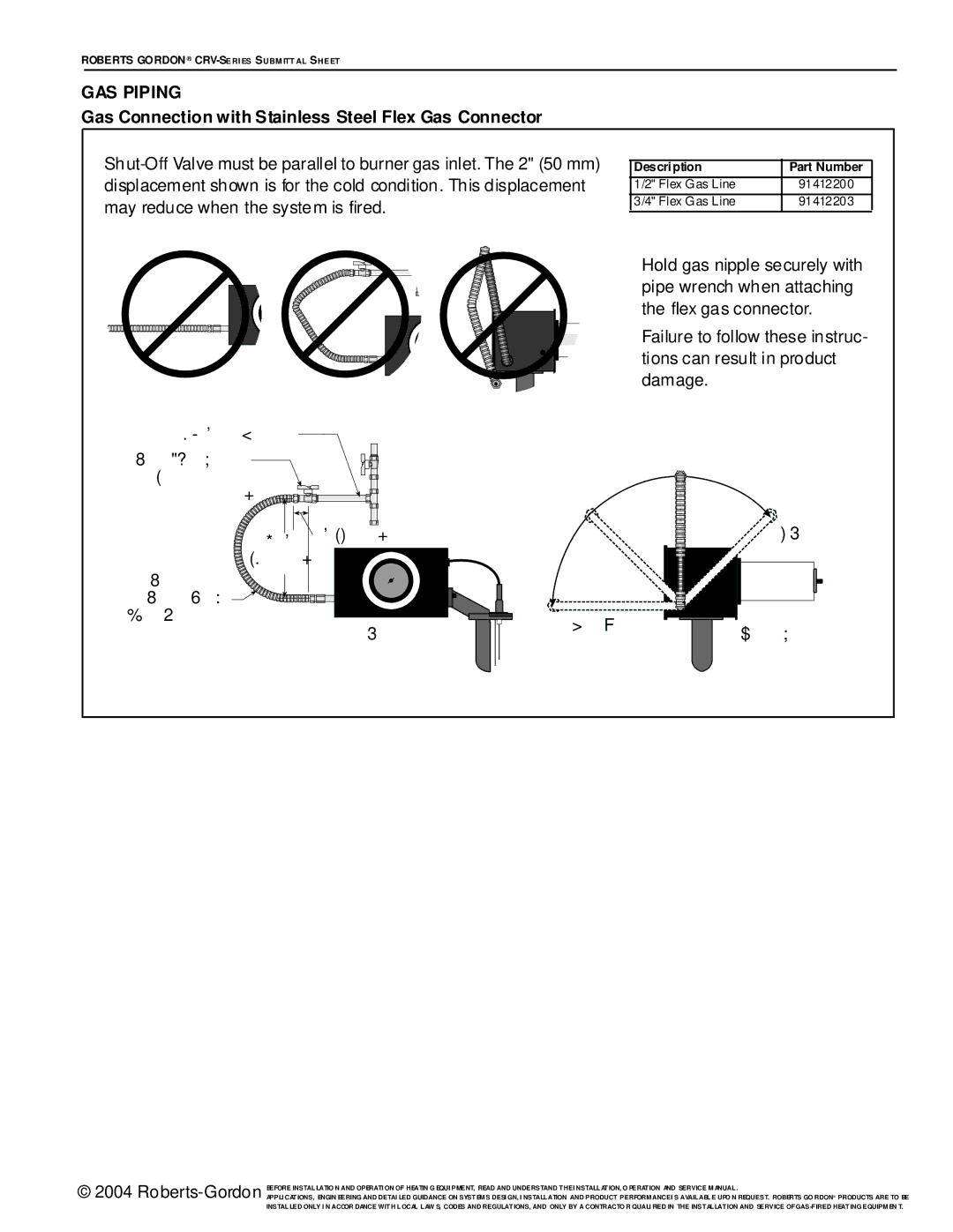 Roberts Gorden CRV-Series GAS Piping, Gas Connection with Stainless Steel Flex Gas Connector, cm Stainless Steel Flex 