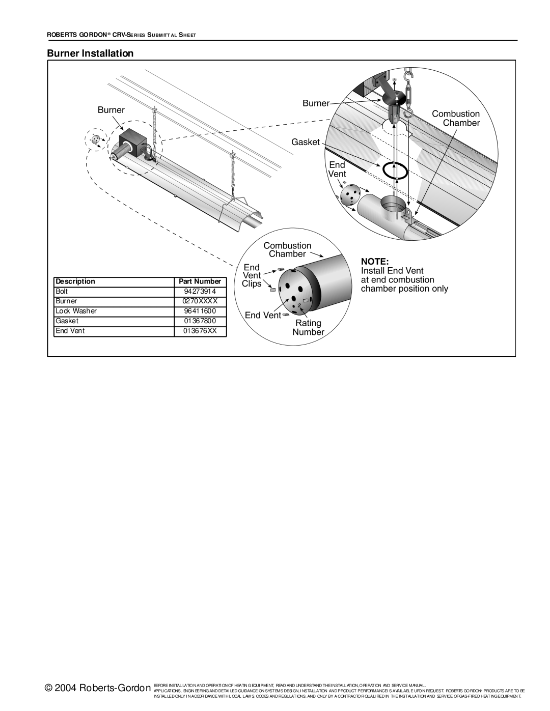 Roberts Gorden CRV-Series service manual Burner Installation 