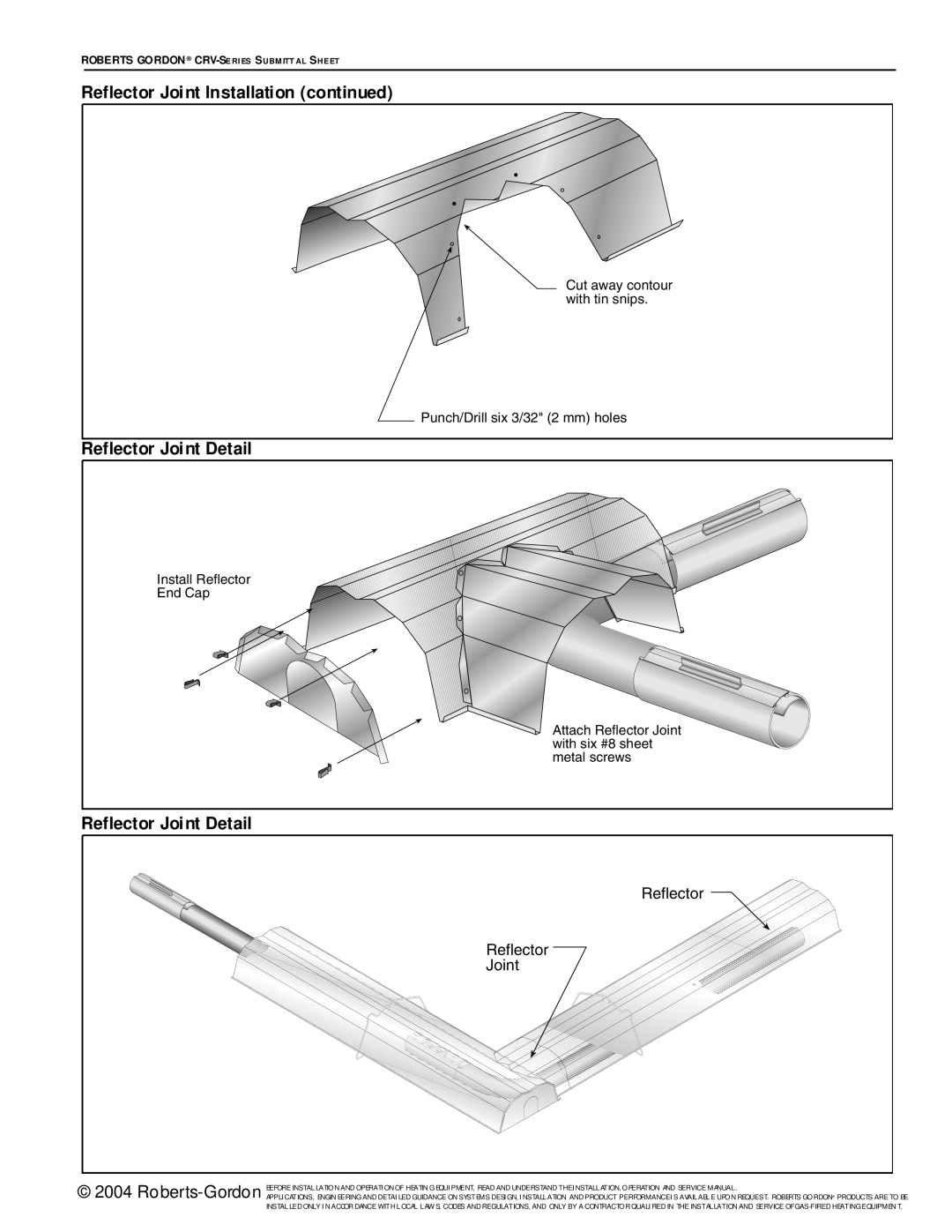 Roberts Gorden CRV-Series service manual Reflector Joint Installation continued, Reflector Joint Detail 