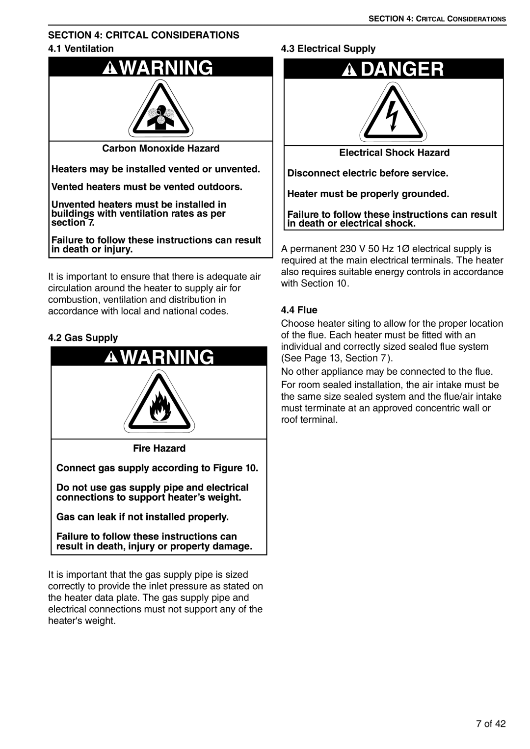 Roberts Gorden CTCU 15, CTCU 27, CTCU 11, CTCU 22, CTCU 7, CTCU 32 service manual Gas Supply, Flue 