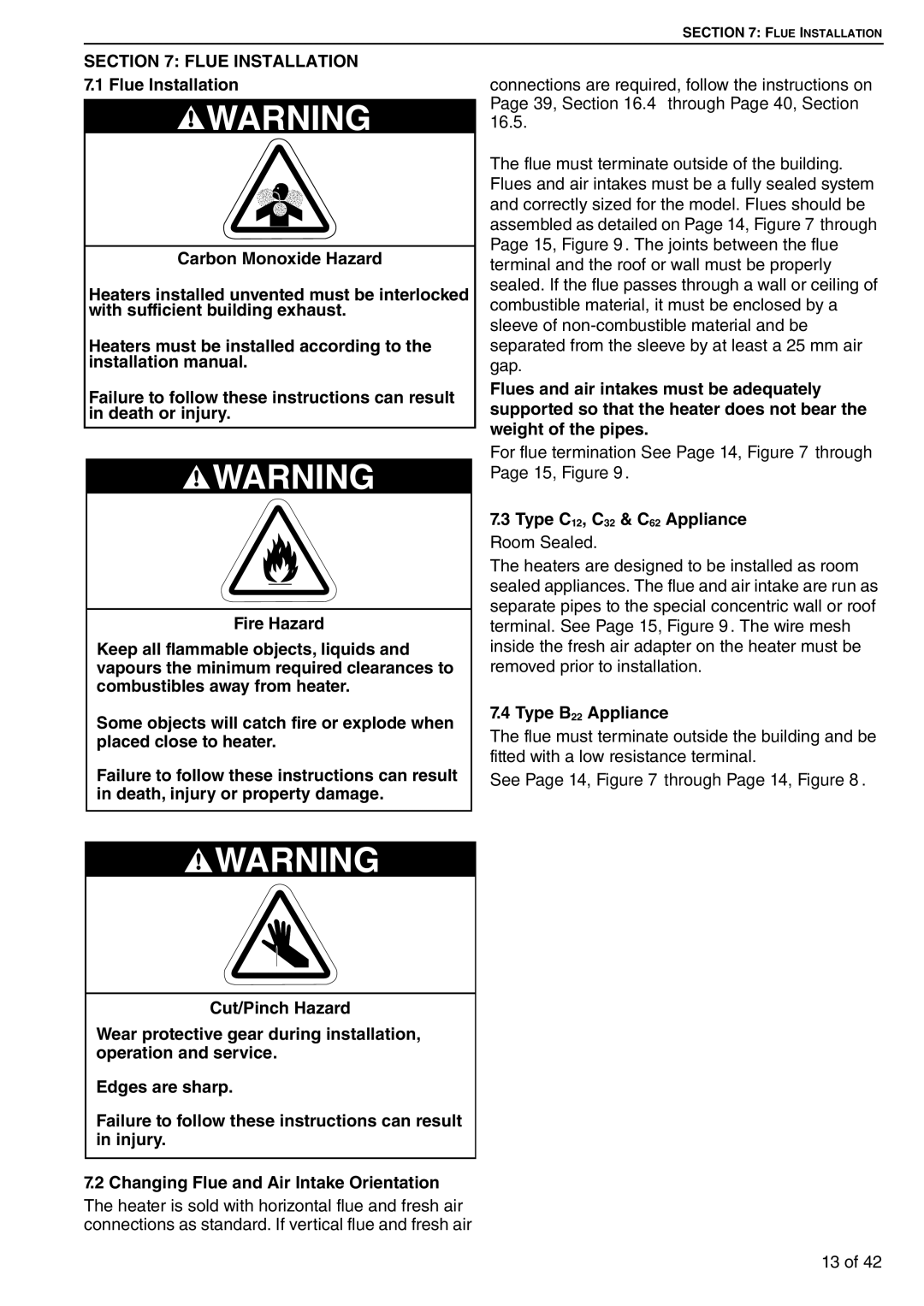 Roberts Gorden CTCU 15, CTCU 27, CTCU 11 For flue termination See Page 14, through Page 15, Figure, Type B22 Appliance 