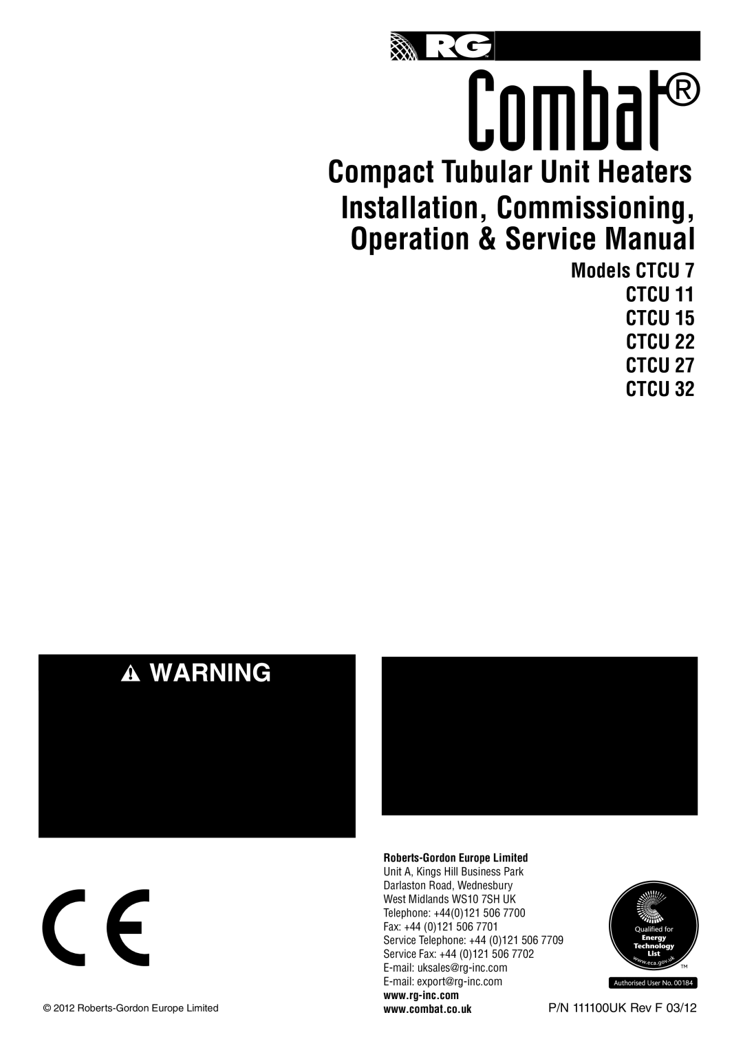 Roberts Gorden CTCU 11, CTCU 27, CTCU 15, CTCU 22, CTCU 7, CTCU 32 service manual 