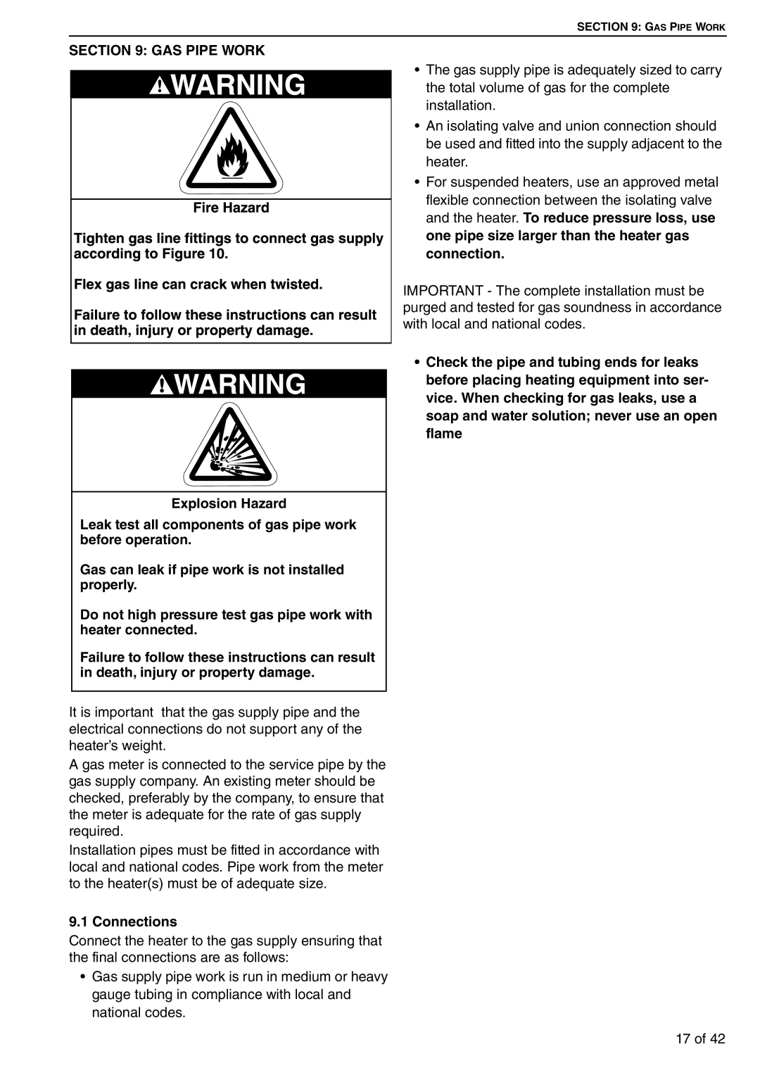 Roberts Gorden CTCU 32, CTCU 27, CTCU 15, CTCU 11, CTCU 22, CTCU 7 service manual GAS Pipe Work, Connections 