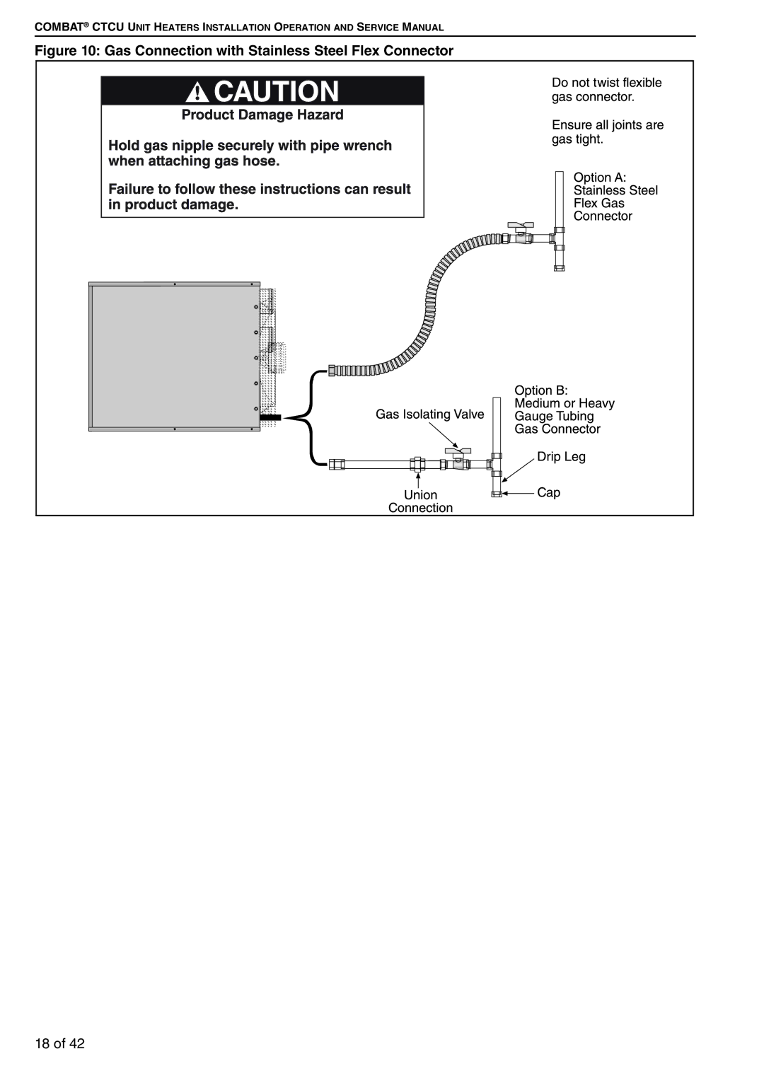 Roberts Gorden CTCU 27, CTCU 15, CTCU 11, CTCU 22, CTCU 7, CTCU 32 Gas Connection with Stainless Steel Flex Connector 