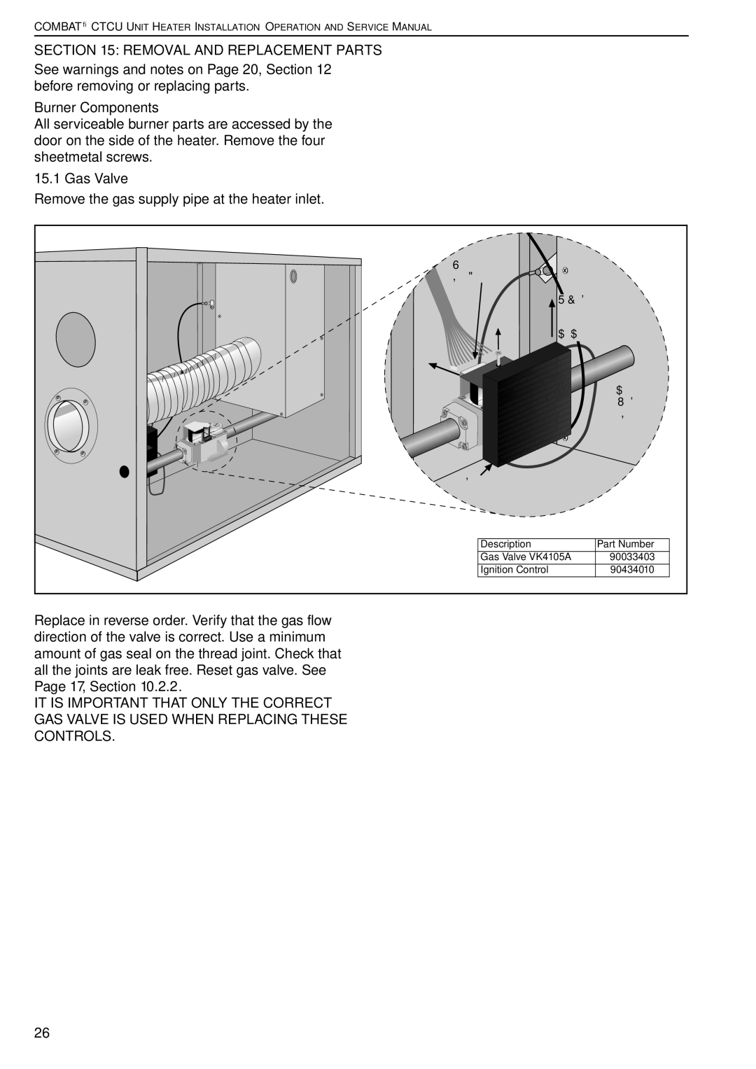 Roberts Gorden CTCU 15, CTCU 27, CTCU 11, CTCU 22, CTCU 7 Removal and Replacement Parts, Burner Components, Gas Valve 