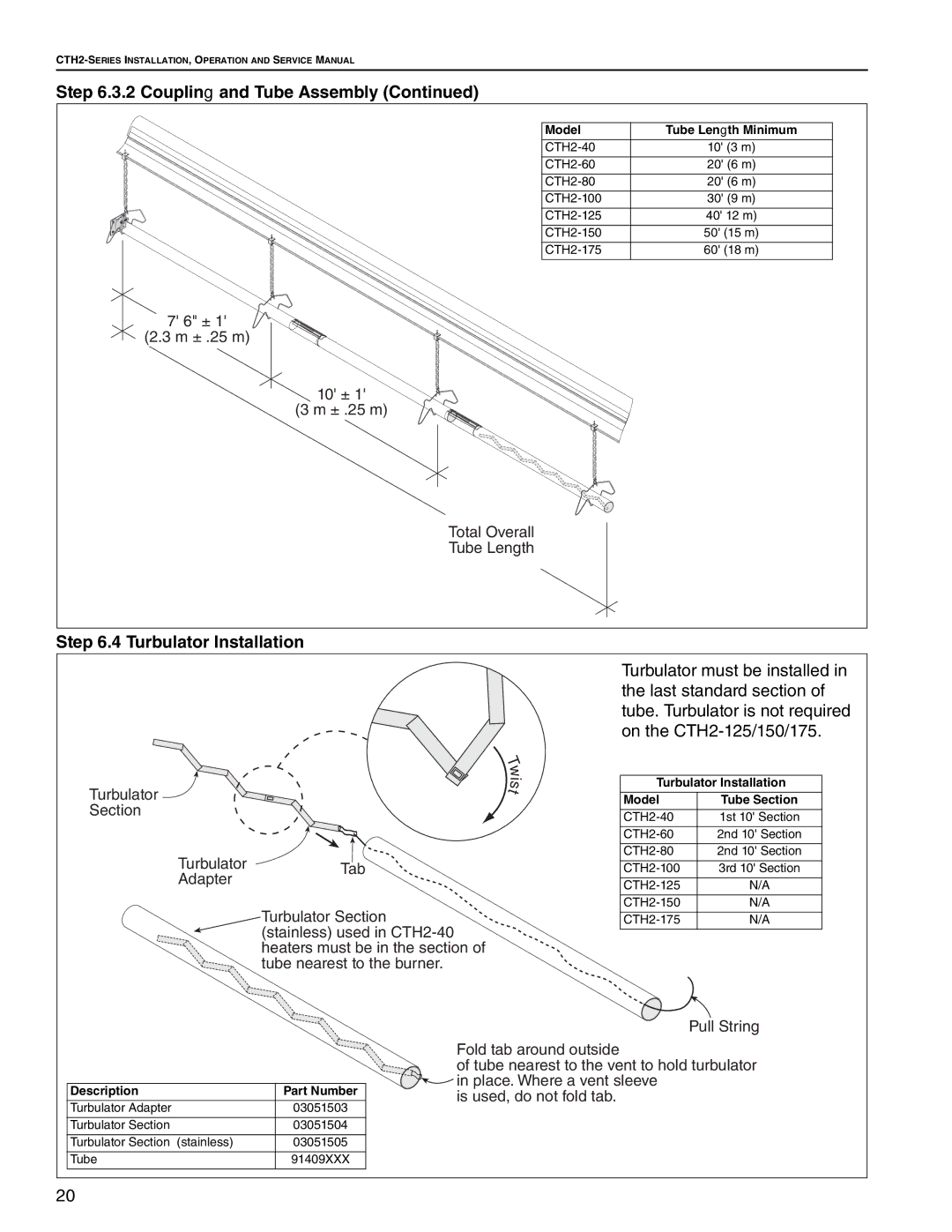 Roberts Gorden CTH2-100, CTH2-125, CTH2-80, CTH2-150, CTH2-175 Coupling and Tube Assembly, Turbulator Installation 