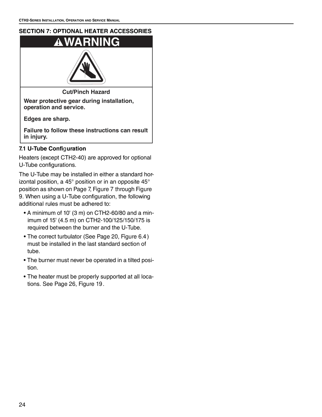 Roberts Gorden CTH2-125, CTH2-80, CTH2-100, CTH2-150, CTH2-175 service manual Optional Heater Accessories, Tube Configuration 