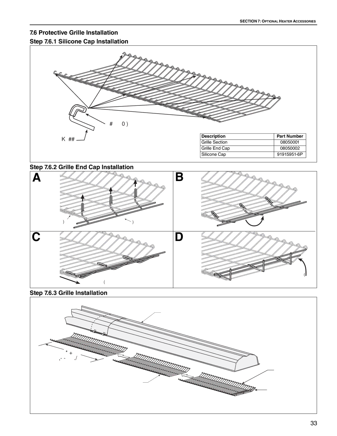 Roberts Gorden CTH2-150, CTH2-125, CTH2-80, CTH2-100, CTH2-175 service manual Grille End Cap Installation, Grille Installation 