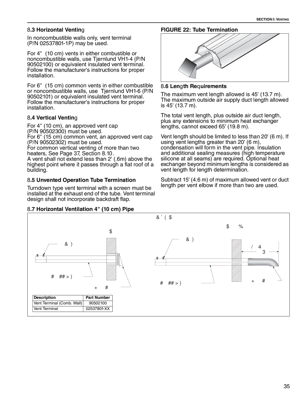 Roberts Gorden CTH2-40 CTH2-60, CTH2-125, CTH2-80 Horizontal Venting, Vertical Venting, Unvented Operation Tube Termination 