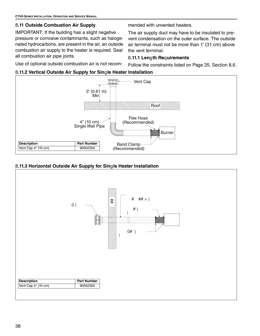 Roberts Gorden CTH2-100, CTH2-80 Outside Combustion Air Supply, Vertical Outside Air Supply for Single Heater Installation 