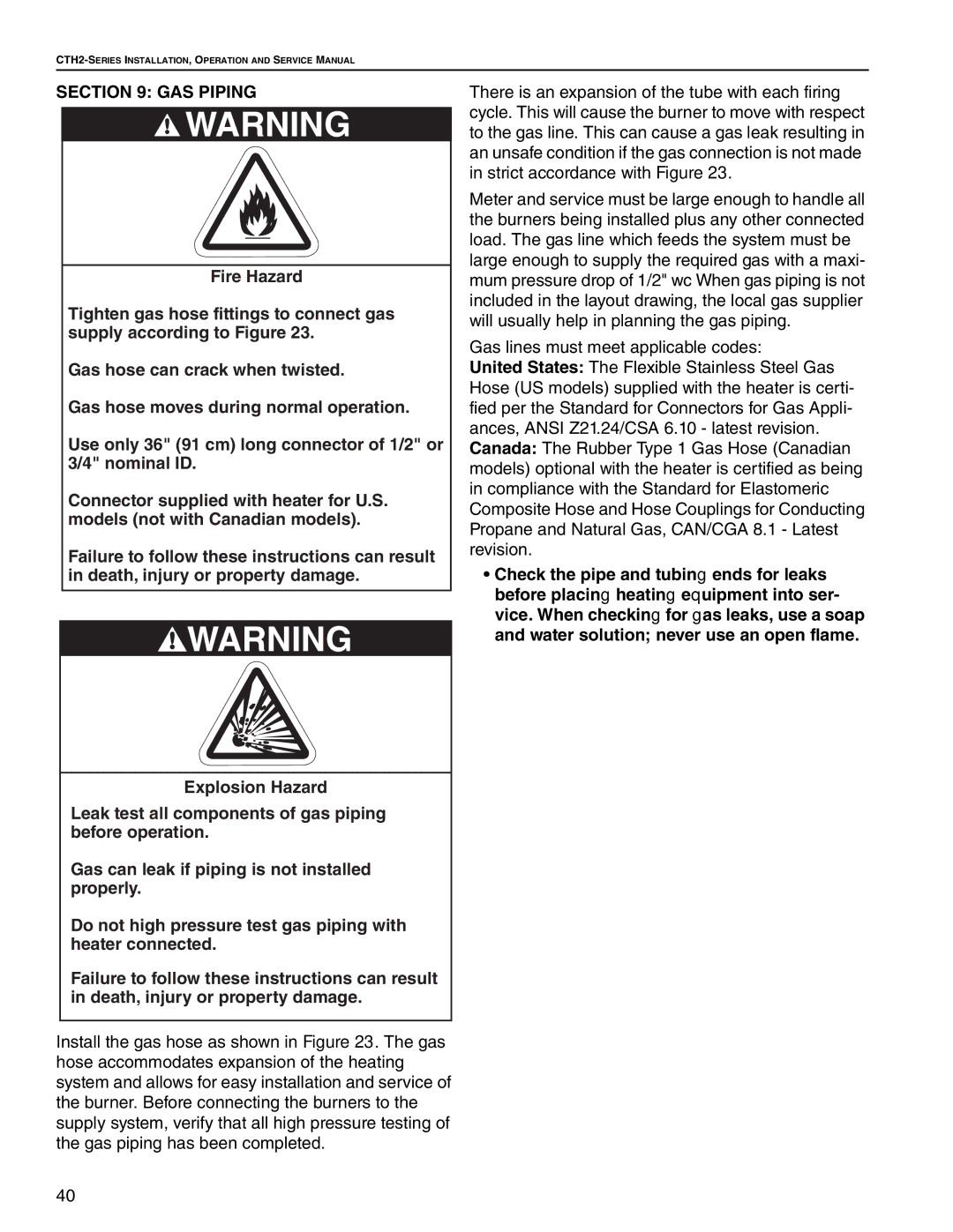 Roberts Gorden CTH2-175, CTH2-125, CTH2-80, CTH2-100, CTH2-150, CTH2-40 CTH2-60 service manual GAS Piping 