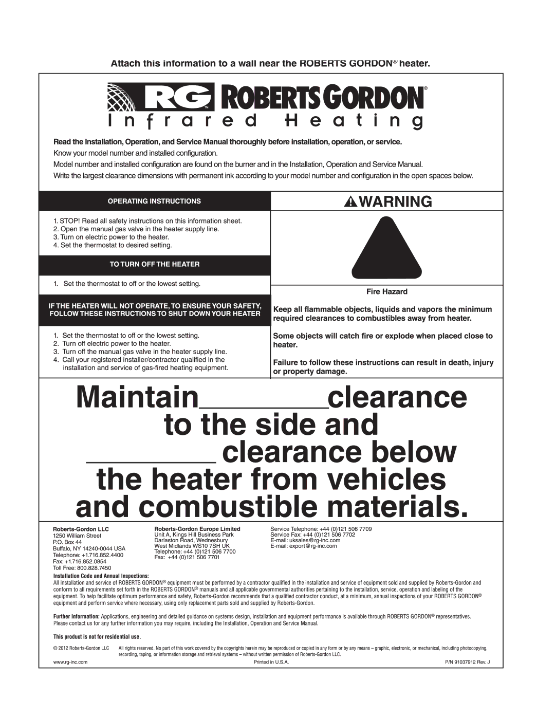 Roberts Gorden CTH2-100, CTH2-125, CTH2-80, CTH2-150, CTH2-175, CTH2-40 CTH2-60 service manual 