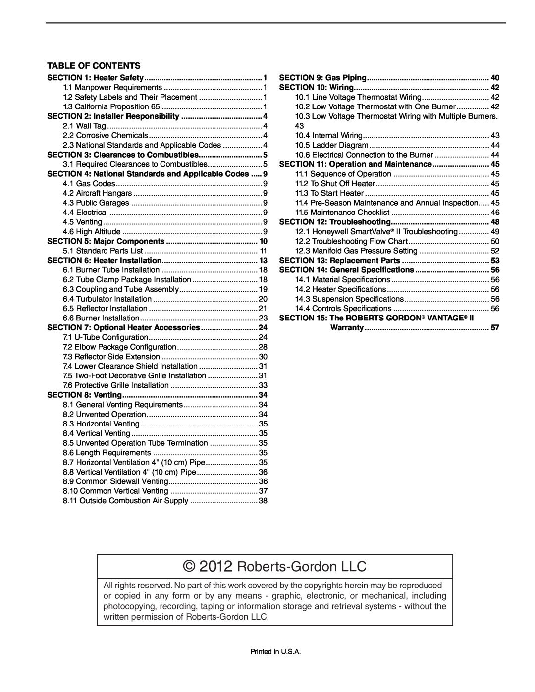 Roberts Gorden CTH2-150, CTH2-125, CTH2-80, CTH2-100, CTH2-175, CTH2-40 CTH2-60 Roberts-GordonLLC, Table Of Contents 