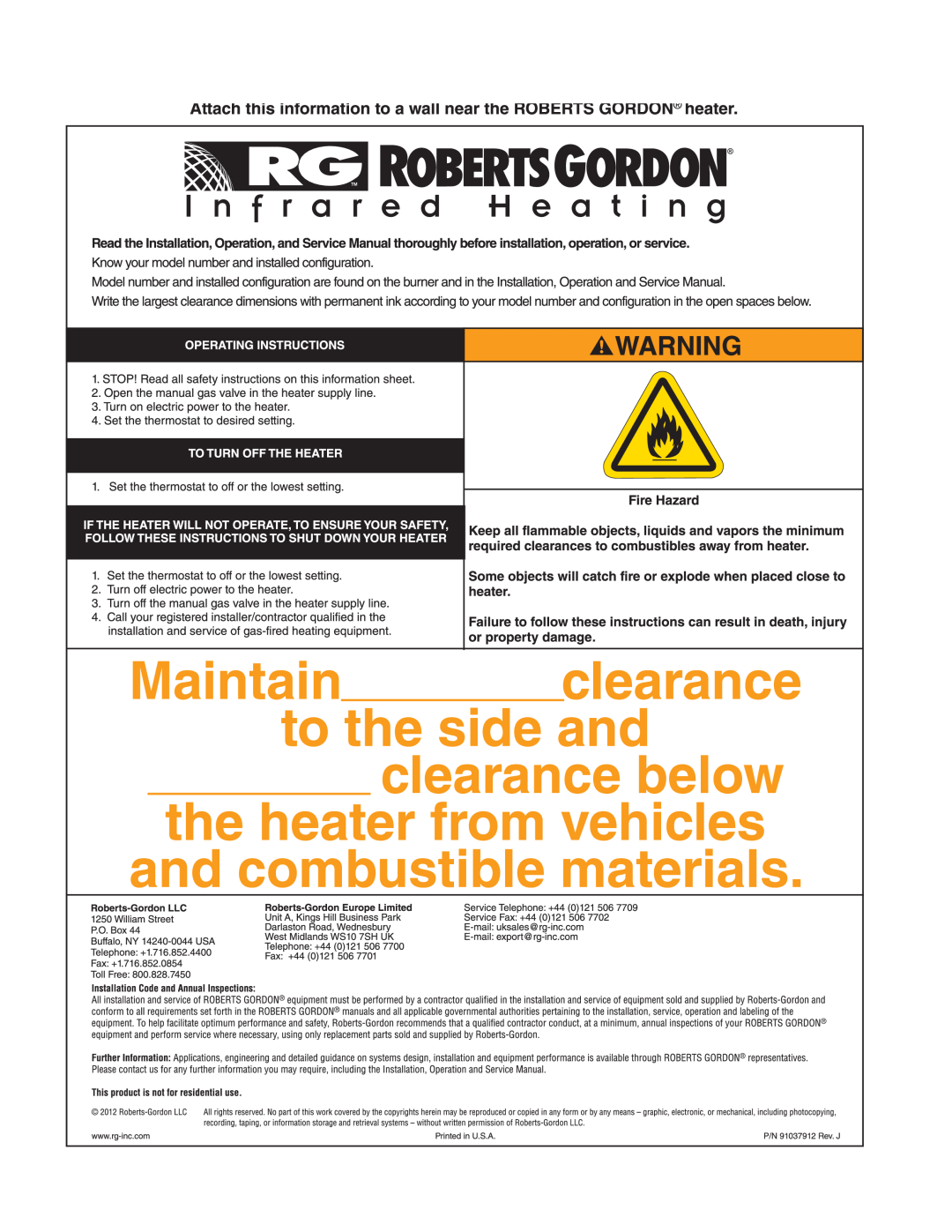Roberts Gorden CTH2-100, CTH2-125, CTH2-80, CTH2-150, CTH2-175, CTH2-40 CTH2-60 service manual 