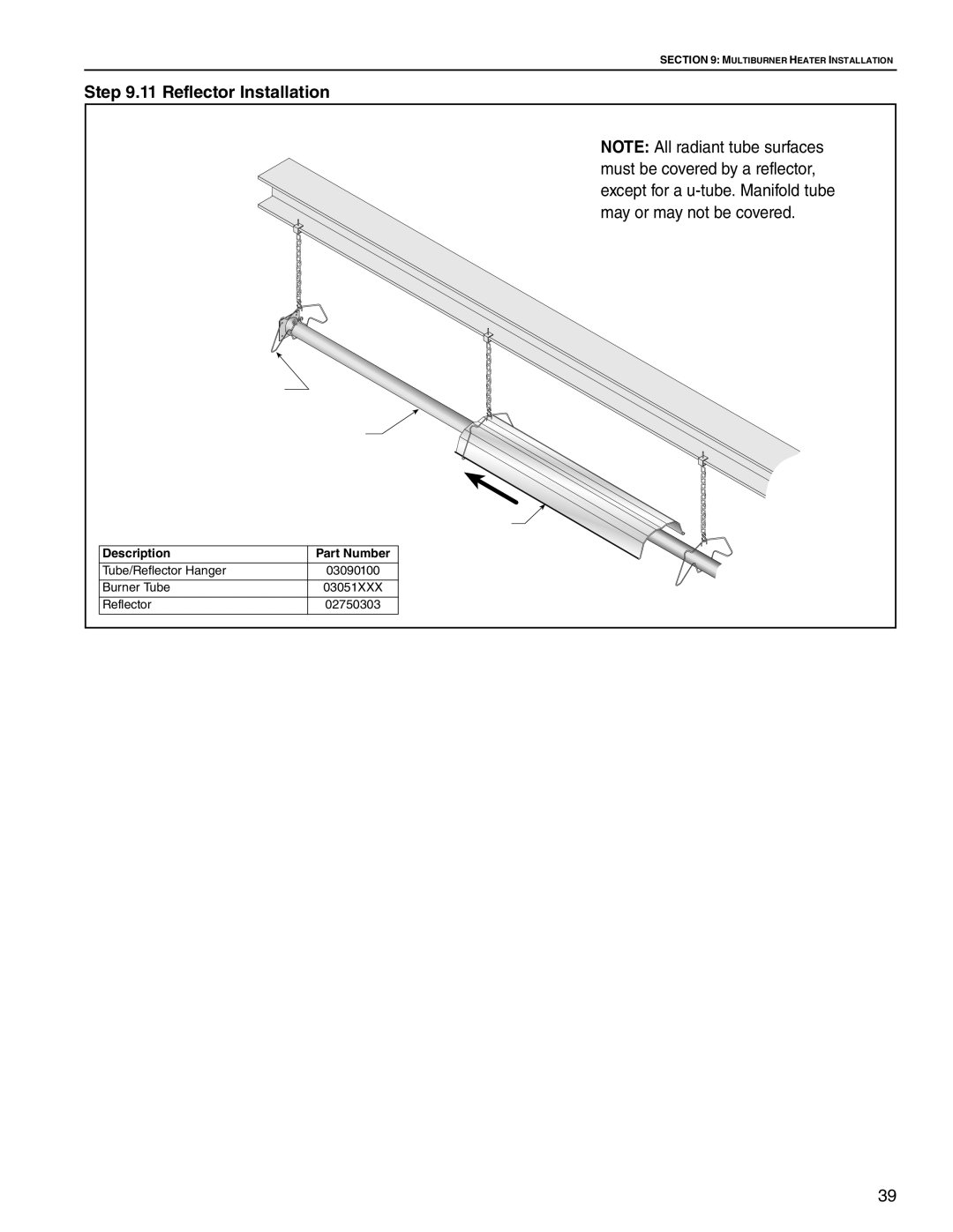 Roberts Gorden CTHN-175, CTHN-200, CTHN-100, CTHN-40, CTHN-125, CTHN-80, CTHN-150, CTHN-60 service manual Reflector Installation 