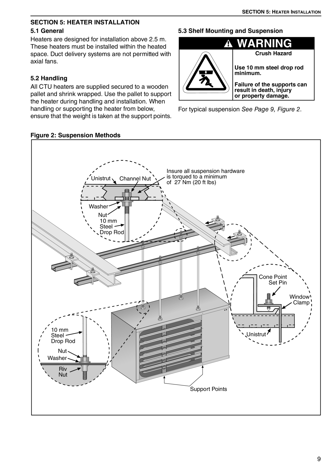 Roberts Gorden CTU 22 TO 115 service manual Heater Installation 5.1 General, Handling 