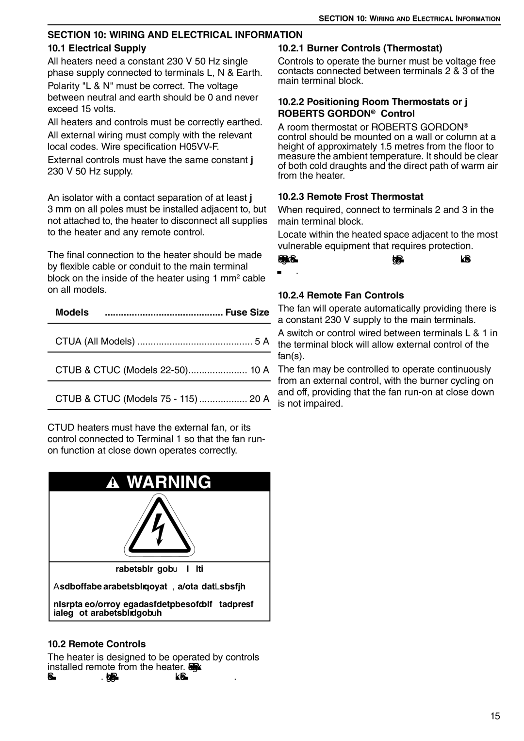 Roberts Gorden CTU 22 TO 115 service manual Wiring and Electrical Information 