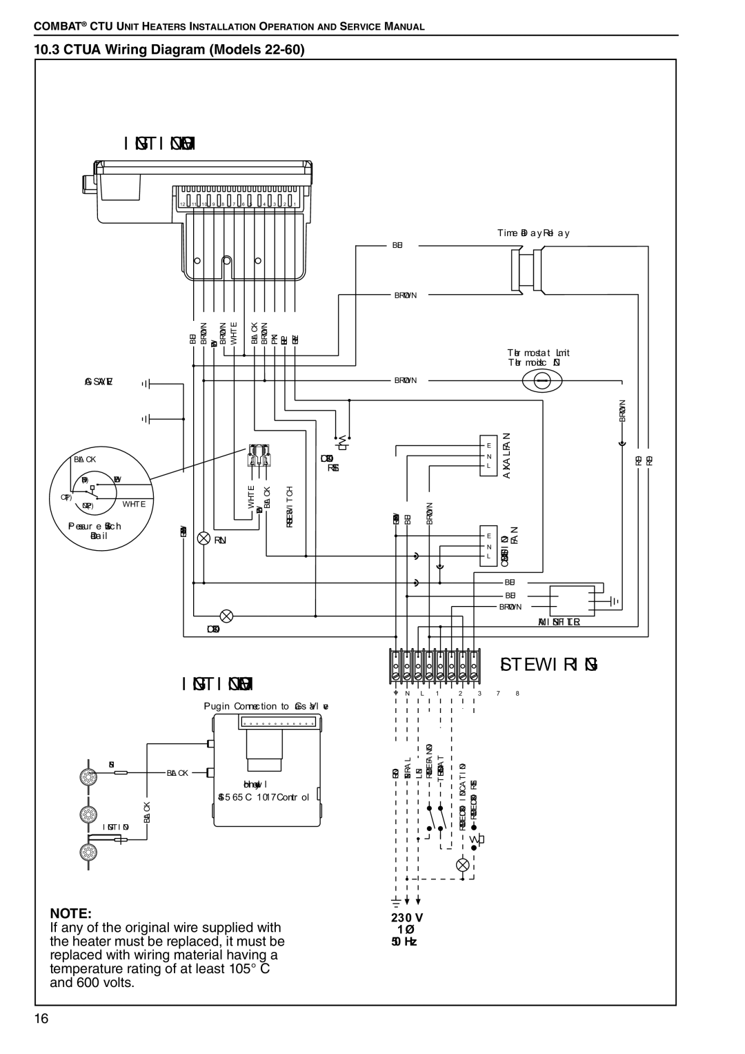 Roberts Gorden CTU 22 TO 115 service manual Ctua Wiring Diagram Models, 50 Hz 