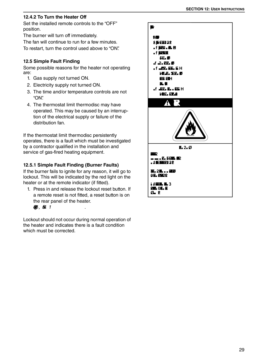 Roberts Gorden CTU 22 TO 115 service manual To Turn the Heater Off, Simple Fault Finding Burner Faults 