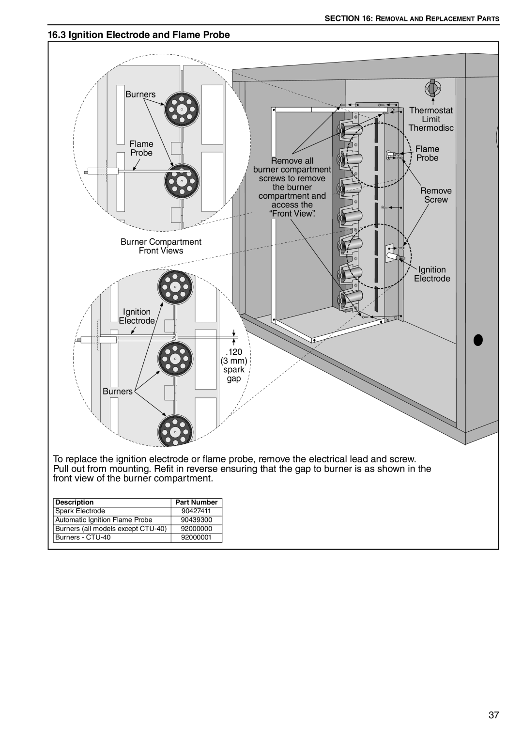 Roberts Gorden CTU 22 TO 115 service manual Ignition Electrode and Flame Probe 