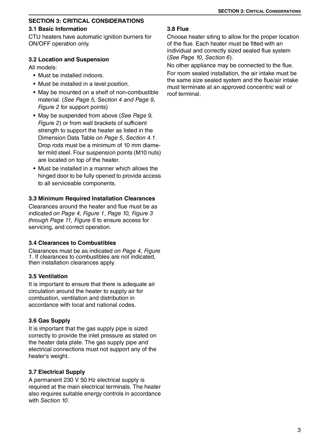 Roberts Gorden CTU 22 TO 115 Critical Considerations 3.1 Basic Information, Minimum Required Installation Clearances, Flue 