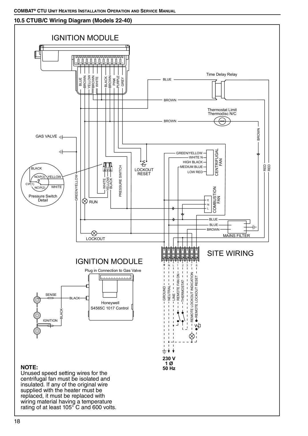 Roberts Gorden CTU 22 TO 115 service manual Site Wiring, CTUB/C Wiring Diagram Models, Ignition Module 