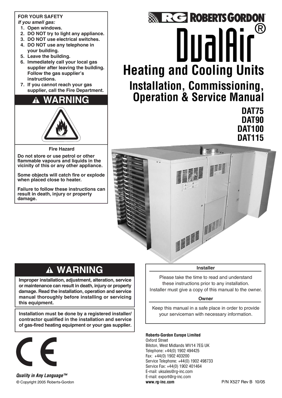 Roberts Gorden DAT90, DAT75, DAT100, DAT115 service manual DualAir 