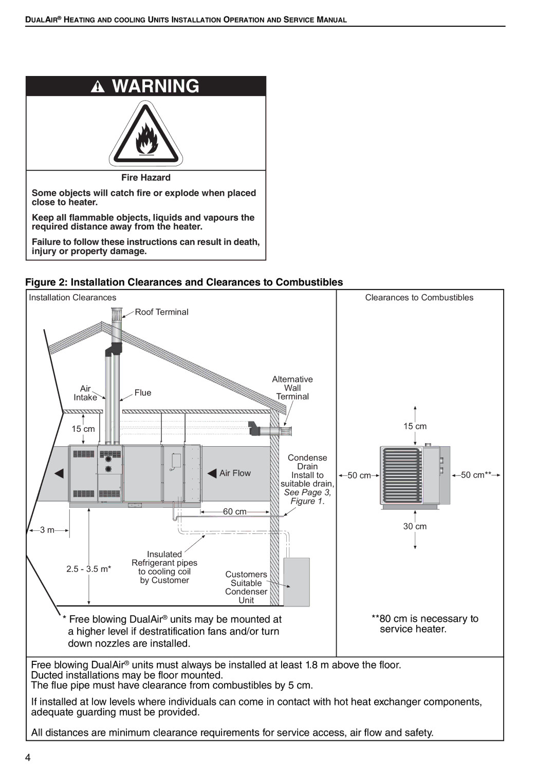 Roberts Gorden DAT100, DAT75, DAT90, DAT115 service manual Installation Clearances and Clearances to Combustibles 